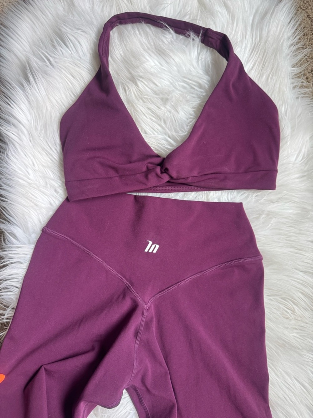 Muscle Nation Plum Purple Athletic Set with Twist Front Sports Bra